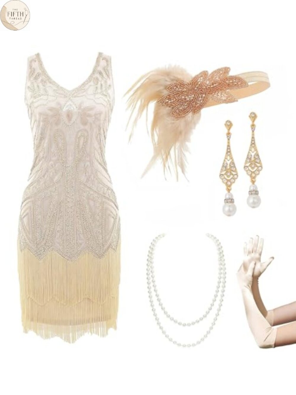 BABEYOND Flapper Dress Set 1920s Fringe Gatsby Costume with Accessories